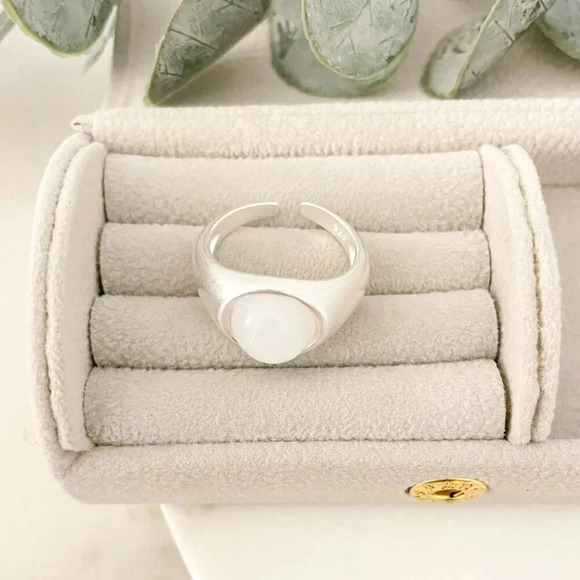 925 Sterling Silver Circle Ring Moonstone Ring Silver Matte Ring Minimalist Ring - Picture 6 of 9